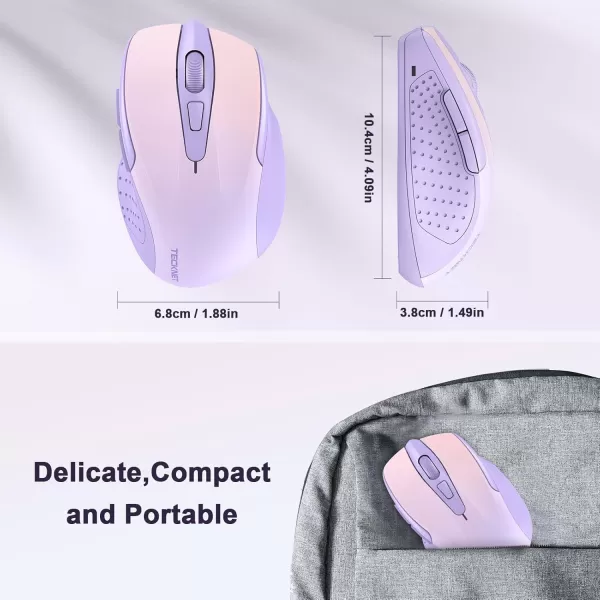 imageTECKNET Wireless Mouse 24G Ergonomic Optical Mouse Computer Mouse for Laptop PC Computer Chromebook Notebook 6 Buttons 24 Months Battery Life 2600 DPI 5 Adjustment LevelsGradient Lavender