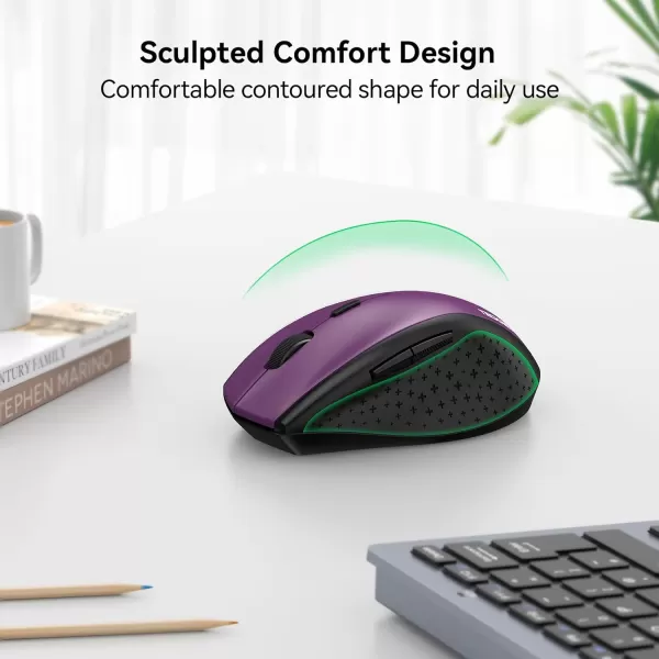 imageTECKNET Wireless Mouse 24G USB Computer Mouse with 6Level Adjustable 4800 DPI 30 Months Battery Ergonomic Grips 6 Buttons Portable for PC Chromebook Mac  GreyPurple