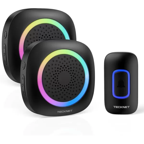 imageTECKNET Wireless Doorbell Plug and Play IP66 Waterproof Doorbell with RGB Light 1300ft Door Bell Kit 60 Chimes ampamp 5 Level Volume 45 Years Using Time Cordless Doorbell for Classroom Home2 Receiver Black