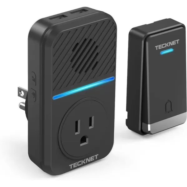 imageTECKNET Wireless Doorbell SelfPowered Doorbell with 2 USB Ports IP65 Waterproof Door Bells Cordless Door Chime Kit with 60 Chimes 5 Adjustable Volume and 1300Ft Range for Home Classroom OfficeBlack