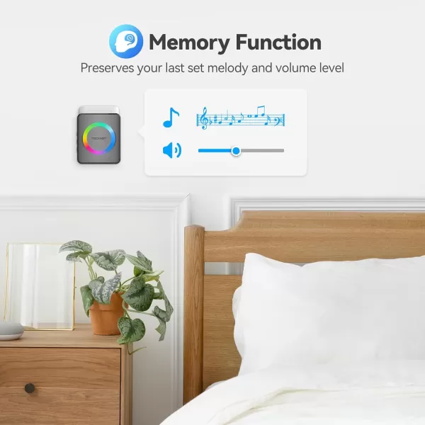 imageTECKNET Wireless Doorbells for Home IP65 Waterproof 1970Ft 120dB Door Bell Ringer Wireless for Classroom with 60 Chimes ampamp 5 Volume Levels RGB FlashGrey