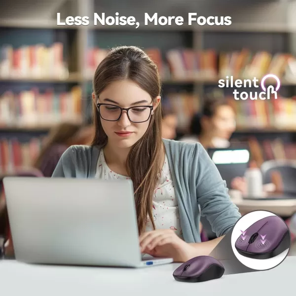 imageTECKNET Wireless Mouse for Laptop 24G Silent Mouse Quiet Click Small Portable Computer Mouse 5 DPI Levels Cordless Mice for PC Chromebook Mac  PinkPurple