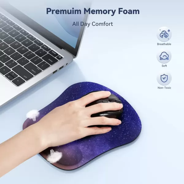 imageTECKNET Mouse Pad with Wrist Support Ergonomic Gaming Mouse Pad Pain Relief Portable Comfortable Mousepad for Computer Laptop Office Home  NonSlip Base Waterproof Surface  Blue AstronautDark Purple Galaxy