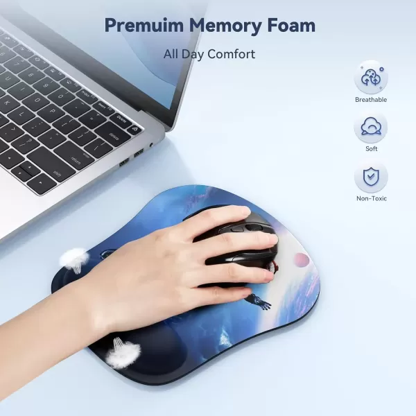 imageTECKNET Mouse Pad with Wrist Support Ergonomic Gaming Mouse Pad Pain Relief Portable Comfortable Mousepad for Computer Laptop Office Home  NonSlip Base Waterproof Surface  Blue AstronautBlue Astronaut