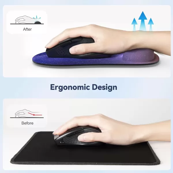 imageTECKNET Mouse Pad with Wrist Support Ergonomic Gaming Mouse Pad Pain Relief Portable Comfortable Mousepad for Computer Laptop Office Home  NonSlip Base Waterproof Surface  Blue AstronautDark Purple Galaxy