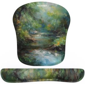 imageTECKNET Keyboard Wrist Rest and Mouse Pad with Wrist Support Memory Foam Set for ComputerLaptopMac Lightweight for Easy Typing ampamp Pain Relief Ergonomic MousepadOil on Green