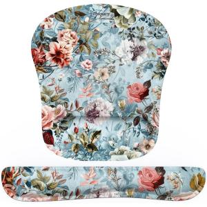 imageTECKNET Keyboard Wrist Rest and Mouse Pad with Wrist Support Memory Foam Set for ComputerLaptopMac Lightweight for Easy Typing ampamp Pain Relief Ergonomic MousepadBlue Flower