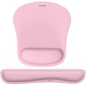 imageTECKNET Keyboard Wrist Rest and Mouse Pad with Wrist Support Memory Foam Set for ComputerLaptopMac Lightweight for Easy Typing ampamp Pain Relief Ergonomic MousepadLight Pink