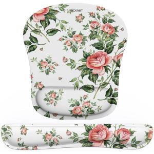 imageTECKNET Keyboard Wrist Rest and Mouse Pad with Wrist Support Memory Foam Set for ComputerLaptopMac Lightweight for Easy Typing ampamp Pain Relief Ergonomic MousepadWhite Flower