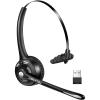 imageTECKNET Bluetooth Headset Wireless Headset with Noise Canceling Microphone for Trucker OnEar Bluetooth Headset with Mute Mic for WorkDark Black