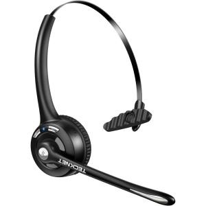 imageTECKNET Bluetooth Headset Wireless Headset with Noise Canceling Microphone for Trucker OnEar Bluetooth Headset with Mute Mic for WorkBlack