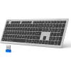 imageTECKNET Bluetooth Keyboard Rechargeable 4Device Free Switching 24GBT UltraSlim Full Size Wireless Keyboard Quiet Typing for PCLaptopSmart TVPhone Adjustable Stand 12 Multimedia KeysSilverGrey