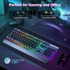imageTECKNET Wired Gaming Keyboard 24G USB Computer Keyboards 7Color ampamp 4 Modes Backlit Whisper Quiet Switches Full Size Quiet Keyboard for Windows Desktop PC Laptop GamingBlack