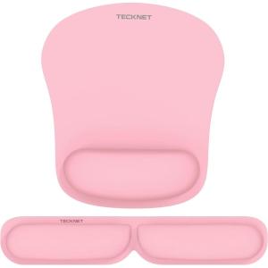 imageTECKNET Ergonomic Keyboard Wrist Rest and Mouse Pad Foldable Memory Foam Wrist Rest for Computer Keyboard Durable Mousepad for Computer Laptop Mac Lightweight for Easy Typing and Pain Relief NavyMorandi Pink
