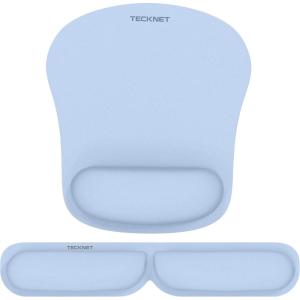imageTECKNET Ergonomic Keyboard Wrist Rest and Mouse Pad Foldable Memory Foam Wrist Rest for Computer Keyboard Durable Mousepad for Computer Laptop Mac Lightweight for Easy Typing and Pain Relief NavyMorandi Blue
