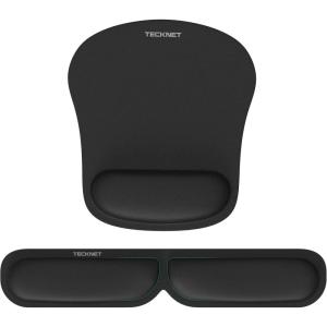 imageTECKNET Ergonomic Keyboard Wrist Rest and Mouse Pad Foldable Memory Foam Wrist Rest for Computer Keyboard Durable Mousepad for Computer Laptop Mac Lightweight for Easy Typing and Pain Relief NavyDark Black