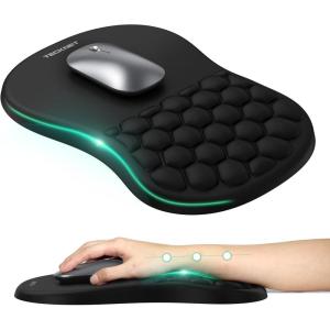 imageTECKNET Ergonomic Mouse Pad with Wrist Rest Soft Mousepad with Massage Design Memory Foam and NonSlip PU Base for Pain Relief Gaming Mouse Pad for Desk Home Office 12x8 Inches BlackBlack