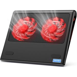 imageTECKNET Laptop Cooling Pad 12quot156quot Laptop Cooler Gaming Laptop Cooling Stand Wind Speed Adjustable 2 USB Powered Laptop Fan Cooling Pad for Laptop Within 16 Inch RedRed