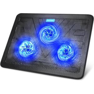 imageTECKNET Laptop Cooling Pad Portable Slim Quiet USB Powered Laptop Notebook Cooler Cooling Pad Stand Chill Mat with 3 Blue LED Fans Fits 1217 Inches WhiteBlue