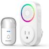 imageTECKNET SelfPowered Wireless Doorbell Kit  PlugThrough Door Bell with RGB Light 60 Chimes ampamp 5 Volume Levels IP66 Waterproof Classroom Doorbell 1000ft Range Doorbells for HomeOffice1 Button  1 Plugthrough Receiver  RGB White
