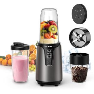imageTECKNET 600W Smoothie Blender Portable Blender for Smoothies and Shakes Countertop and Personal Bullet Grinder Combo for Kitchen with 2 BPAFree Cup Frozen Fruit Drinks and SaucesGray