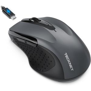 imageTECKNET Rechargeable Jiggler Wireless Mouse BT5030 ampamp 24G 4800 DPI Silent USB A ampamp Bluetooth Mouse 6 Buttons Wide Compatibility  BlackGrey