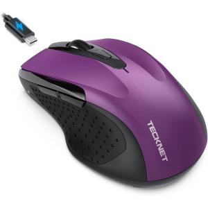 imageTECKNET Rechargeable Jiggler Wireless Mouse BT5030 ampamp 24G 4800 DPI Silent USB A ampamp Bluetooth Mouse 6 Buttons Wide Compatibility  BlackPurple