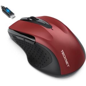 imageTECKNET Rechargeable Jiggler Wireless Mouse BT5030 ampamp 24G 4800 DPI Silent USB A ampamp Bluetooth Mouse 6 Buttons Wide Compatibility  BlackRed