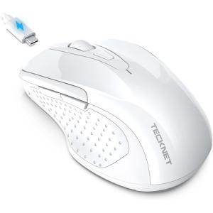 imageTECKNET Rechargeable Jiggler Wireless Mouse BT5030 ampamp 24G 4800 DPI Silent USB A ampamp Bluetooth Mouse 6 Buttons Wide Compatibility  BlackWhite