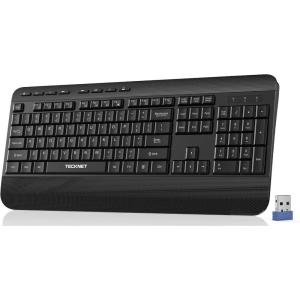 imageTECKNET Wireless Keyboard for Laptop 24G USB Silent Computer Keyboard with Comfortable Palm Rest ampamp Adjustable Feet Stand for Desktop PC Notebook Surface and Windows Full Size LayoutBlack