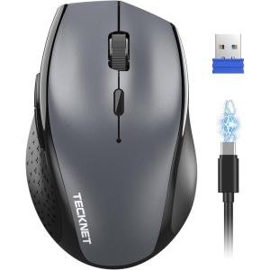 imageTECKNET Wireless Mouse RechargeableMouse for Laptop Computer24G USB Computer Mice Wireless6 Button 6400 DPI Ergonomic Silent MicePortable Cordless Travel MiceWide CompatibilityGrey