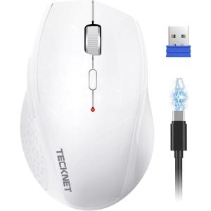imageTECKNET Wireless Mouse RechargeableMouse for Laptop Computer24G USB Computer Mice Wireless6 Button 6400 DPI Ergonomic Silent MicePortable Cordless Travel MiceWide CompatibilityWhite