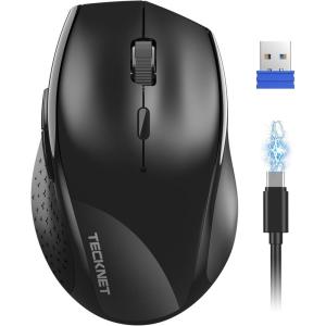 imageTECKNET Wireless Mouse RechargeableMouse for Laptop Computer24G USB Computer Mice Wireless6 Button 6400 DPI Ergonomic Silent MicePortable Cordless Travel MiceWide CompatibilityBlack