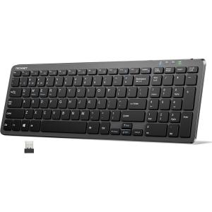 imageTECKNET Wireless Bluetooth Keyboard Rechargeable  Ultra Slim 24GBT Keyboard with Number Pad Multi Devices Easy Switch Low Profile Compact Keyboards for iPad Macbook Laptop Computer Tablet PCGrey