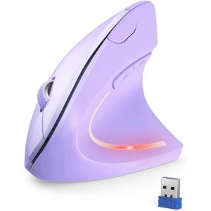 imageTECKNET 24G Ergonomic Mouse Vertical Wireless  4800 DPI Optical Carpal Tunnel Mouse Right Hand 5 Adjustable DPI Quiet Clicks 6 Buttons for Laptop Desktop PC Computer  BlackLight Purple