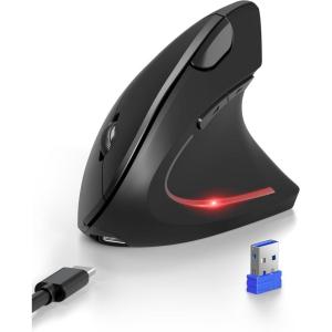 imageTECKNET Ergonomic Mouse with Jiggler Bluetooth Wireless Vertical Mouse 4800DPI Rechargeable Carpal Tunnel Mouse Undetectable Random Movement Keeps Computers Awake for PC LaptopDark Grey