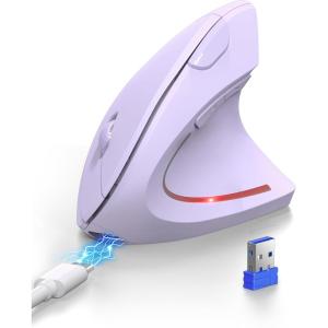 imageTECKNET Ergonomic Mouse with Jiggler Bluetooth Wireless Vertical Mouse 4800DPI Rechargeable Carpal Tunnel Mouse Undetectable Random Movement Keeps Computers Awake for PC LaptopLight Purple