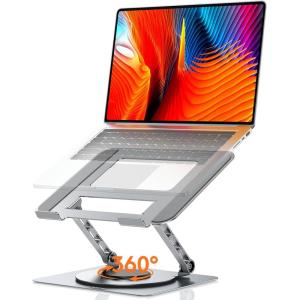 imageTECKNET Laptop Stand for Desk 360 Rotating Base Ergonomic Foldable Computer Stand for Laptop Riser Height Adjustable Compatible with MacBook Pro All Laptops 1017quot  SilverSilver