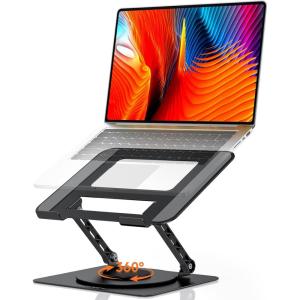 imageTECKNET Laptop Stand for Desk 360 Rotating Base Ergonomic Foldable Computer Stand for Laptop Riser Height Adjustable Compatible with MacBook Pro All Laptops 1017quot  SilverBlack