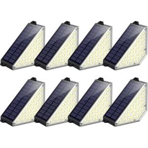imageTECKNET Solar Step Lights for Outside 2 Modes Brightness Adjustable 24 LEDs Solar Stair Lights Outdoor IP67 Waterproof Deck Light for Yard Porch Front Door Patio Garden8 Pcs
