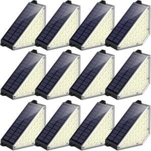 imageTECKNET Solar Step Lights for Outside 2 Modes Brightness Adjustable 24 LEDs Solar Stair Lights Outdoor IP67 Waterproof Deck Light for Yard Porch Front Door Patio Garden12 Pcs