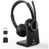 imageTECKNET Wireless Headset 53 Bluetooth Headset with AI Noise Cancelling Mic Computer Headset Rechargeable USB Dongle Charging Base OnEar Headphones for TruckerRemote WorkCall CenterBlack