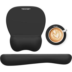 imageTECKNET Gel Mouse Pad Set with Wrist Rest and Keyboard Wrist Rest Ergonomic Mousepad Rests with NonSlip PU Base for Pain Relief Computer Laptop Office ampamp HomeBlack