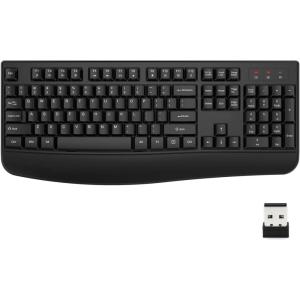 imageEDJO Wireless Keyboard 24G Ergonomic Full Size Wireless Computer Keyboard with Wrist Rest for Windows Mac OS DesktopLaptopPCBlackblack