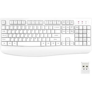 imageEDJO Wireless Keyboard 24G Ergonomic Full Size Wireless Computer Keyboard with Wrist Rest for Windows Mac OS DesktopLaptopPCBlackwhite