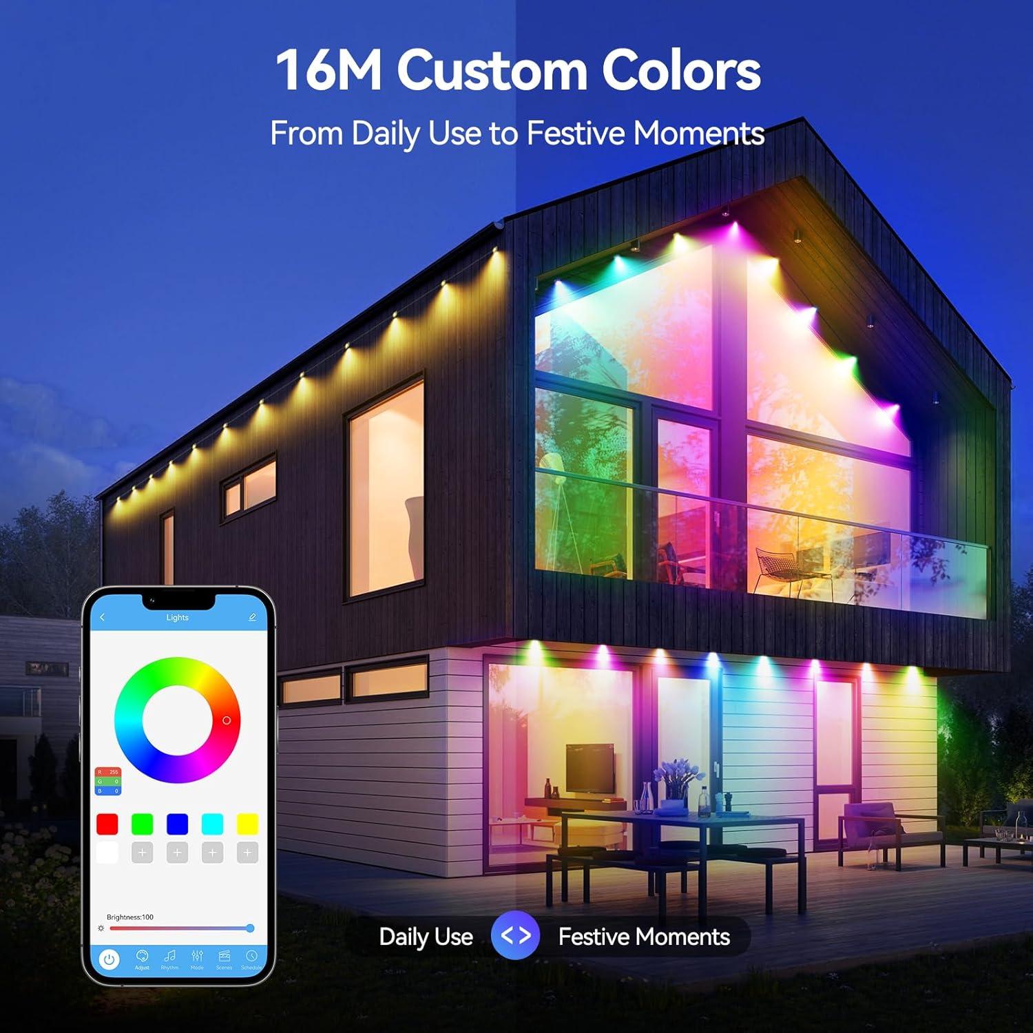 imageTECKNET 100FT Permanent Outdoor Lights Smart RGBIC LED Christmas Lights PresetDIY Modes Dual Music Sync IP67 Waterproof Outdoor Lighting for Holiday ampamp Party Decorations