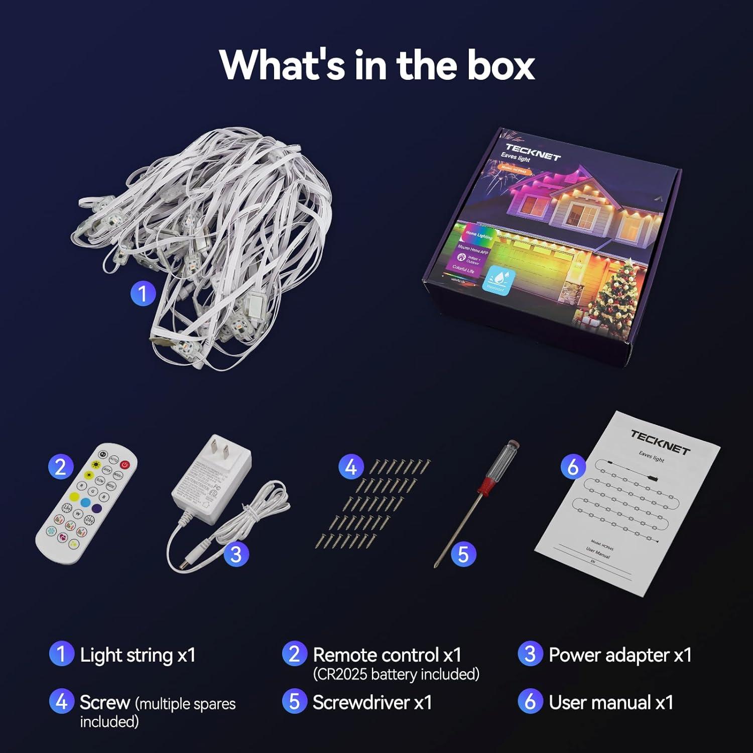 imageTECKNET 100FT Permanent Outdoor Lights Smart RGBIC LED Christmas Lights PresetDIY Modes Dual Music Sync IP67 Waterproof Outdoor Lighting for Holiday ampamp Party Decorations