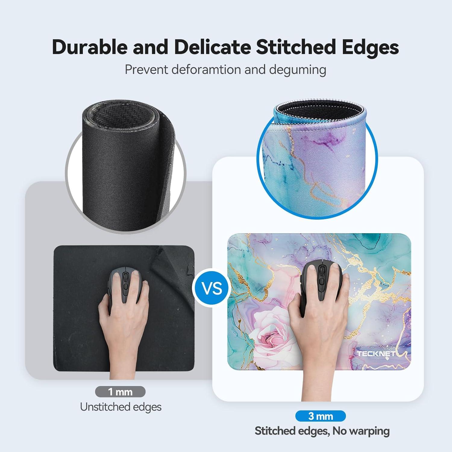 imageTECKNET 4 Pack Mouse Pad with Antifray Stitching Waterproof Surface ampamp NonSlip Rubber Base with Stitched Edges Gaming Mouse Mat for Laptop Compatible with Laser and Optical Mice  BlackRose marble