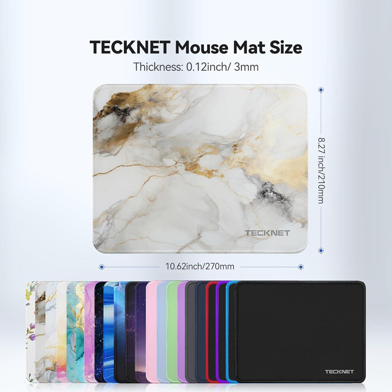 imageTECKNET 4 Pack Mouse Pad with Antifray Stitching Waterproof Surface ampamp NonSlip Rubber Base with Stitched Edges Gaming Mouse Mat for Laptop Compatible with Laser and Optical Mice  BlackPlatinum marble