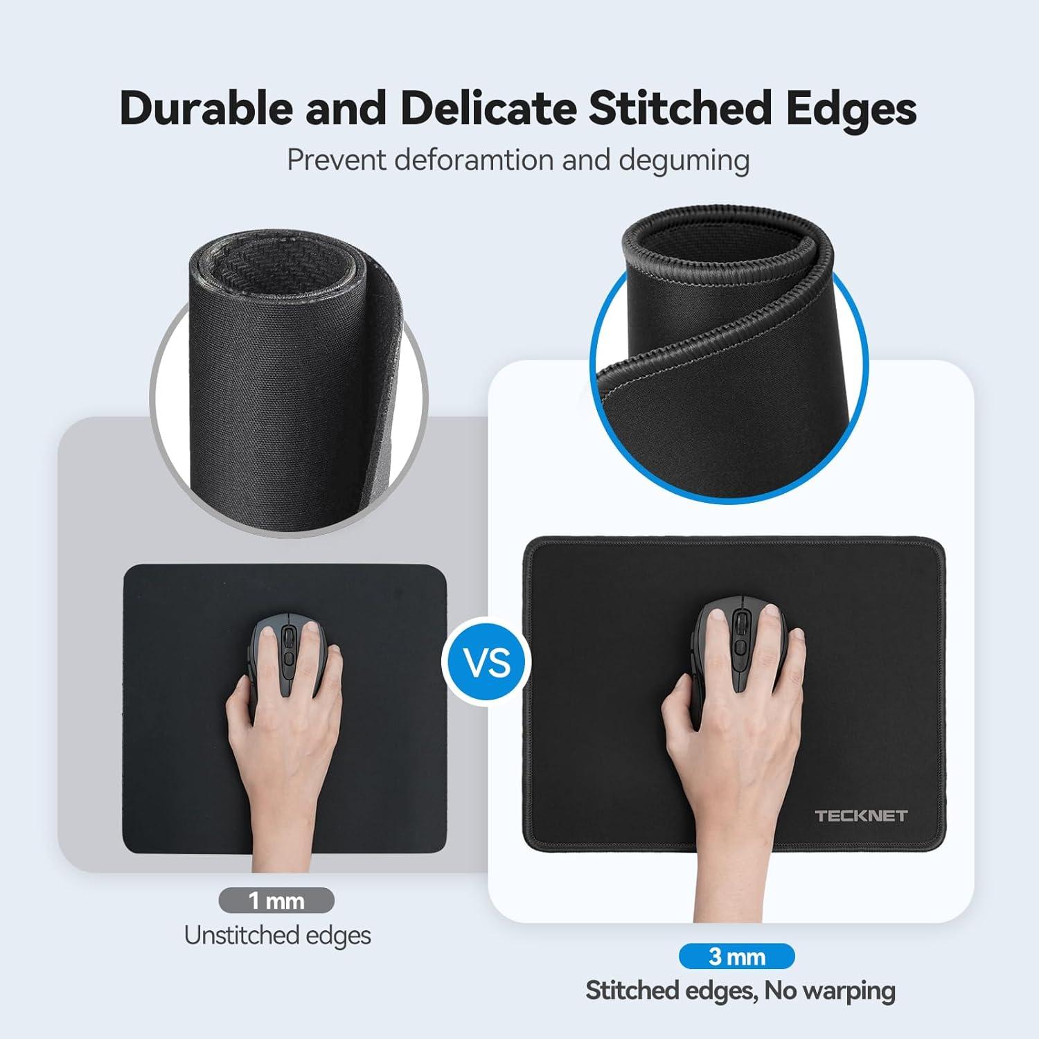 imageTECKNET 4 Pack Mouse Pad with Antifray Stitching Waterproof Surface ampamp NonSlip Rubber Base with Stitched Edges Gaming Mouse Mat for Laptop Compatible with Laser and Optical Mice  BlackABlack